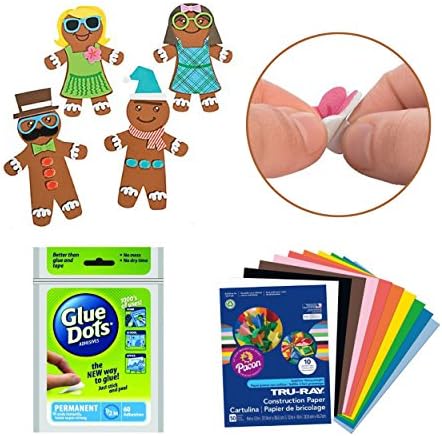 Devali Creations Silly Gingerbread Magnet Craft Kit BUNDLE | Christmas Holiday Celebration Must-Haves | 12 Magnet Self-Adhesive Foam Pieces | Assorted Craft Construction Paper | 60 Permanent Glue Dots