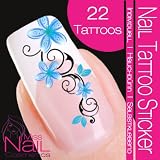 Nail Tattoo Sticker Blossom / Ornament - turquoise / black