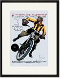 Black Framed/Matted Print 17x23, Soccer on Motorcycle