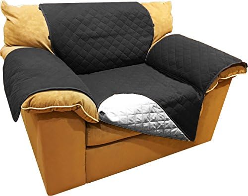 Reversible Microfiber Sofa Cover Throw Furniture Protector For Pets Kids With Hold Down Elastic Straps (Chair, Black & Gray)