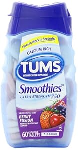 Tums Smoothies Antacid & Calcium Supplement Chewable Tablets, Berry Fusion - 60 ea