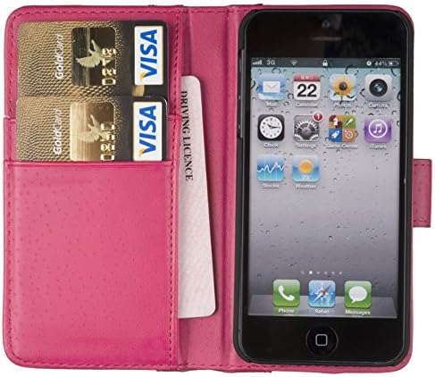 Fonerize Womens Leather Wallet and iPhone 5 Case and Credit Card Holder in Hot Pink