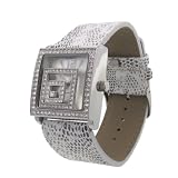 Geneva Platinum Square in Square Rhinestone Fashion Watch with Black Band by Geneva