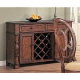 Distressed Brown Finish Server Cabinet w Wine Rack by visiondecor Furniture