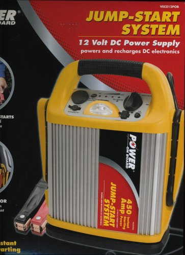 Power On Board Jump Start System for Car, Boat, Truck, Bike, Tractor with Air Compressor (Inflates Tires) and 12 Volt DC Power Supply (Recharge Electronics) and Built-In Light