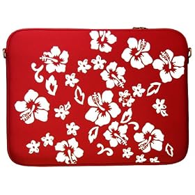 DIGITTRADE LS107-15 Red Flower Designer Notebook Sleeve 15.4" Laptop Cover neoprene soft carry case up to 15.6 inch Anti Shock System