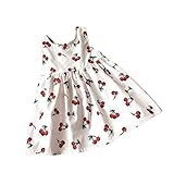 Remeehi 子供ドレス 女の子ドレス ガールズワンピース 可愛い チェリー柄 発表会 結婚式 入園式 演奏会　パーティー 春夏 ベビー 子供 ノースリーブ ドレス フォーマル ワンピース 90-1