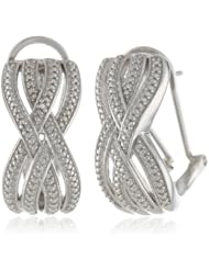 Sterling Silver White Diamond Intercrossed Omega Back "J" Hoop Earrings (0.02 Cttw, H-I Color, I2 Clarity)