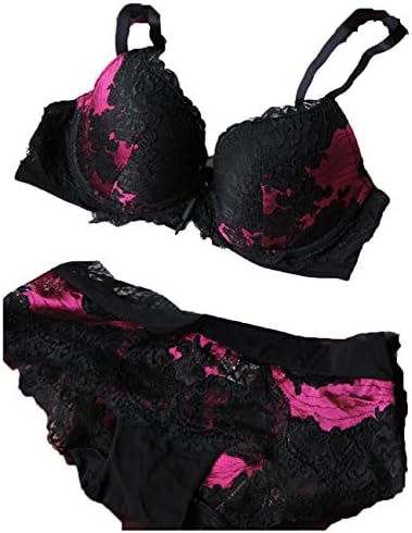 New 2pcs Womens Sexy Underwear Satin Print Lace Embroidery Bra Sets Panties (34B/75B, Wine Red)