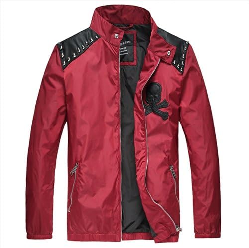 Rsan Men's Patchwork Stand Collar Skull Waterproof Sport Jacket (Asia L, Red)