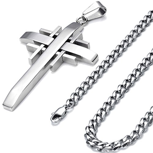 Jstyle Jewelry Stainless Steel Pendant Male Cross Necklace for Men 24 Inch 6.5mm Curb Chain