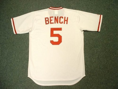 JOHNNY BENCH Cincinnati Reds 1975 Majestic Cooperstown Throwback Home Baseball Jersey, XL