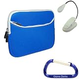 Blue Barnes and Nobles Nook eBook Neoprene Glove Series Zipper Case Cover, LED Max Bright Light, and Free Carabiner Key Chain