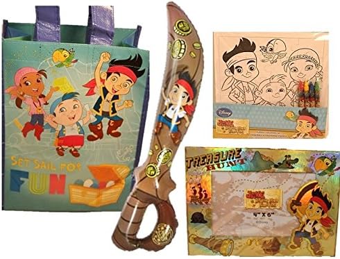 Disney Jake Pirate Set - Bundle of 4 - Picture Frame, Coloring Puzzle, Sword and Tote Bag