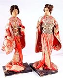 Pair vintage geisha nishi dolls in Kimoni & Obi Sash
