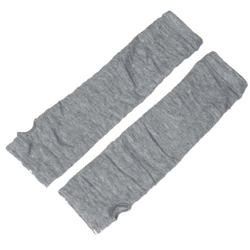 Light Gray Stretchy Fingerless Thumbhole Arm Warmer Gloves for Women