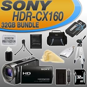 Sony HDR-CX160 High-Definition Handycam Camcorder (Black) Accessory Saver 32GB FV70 (X2) Replacement Battery/Rapid Charger Bundle