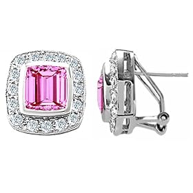 Buy 7.50 cttw 925 Sterling Silver 14K White Gold Plated Lab Created Emerald Cut Pink Sapphire Earrings by Finejewelers