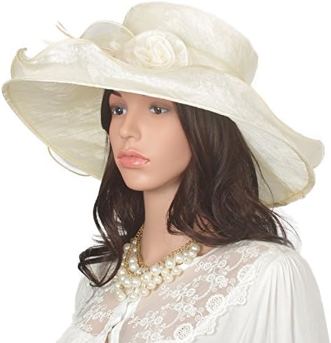 Original One Graceful Organza Gem-yarn Wide Brim Sun Hat (S60-Light gold)