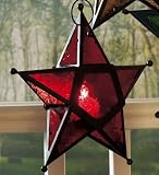Etched Glass Star Candleholders -RED- with Flameless, Smokeless, Flickering Tealight