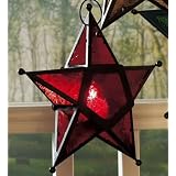 Etched Glass Star Candleholders -RED- with Flameless, Smokeless, Flickering Tealight