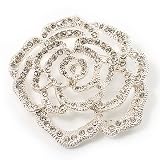 Oversized Clear Crystal Rose Brooch