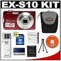 Casio Exilim EX-S10 (Red) Digital Camera with 4GB SDHC Memory Card + NP-60 Battery + Case + Cameta Bonus Accessory Kit