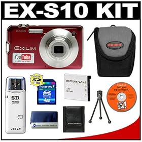 Casio Exilim EX-S10 (Red) Digital Camera with 4GB SDHC Memory Card + NP-60 Battery + Case... by Casio