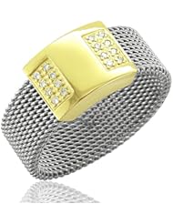 18k Yellow Gold and Stainless Steel Diamond Band Ring (H, SI, 0.08 carat)-Band Width:7mm-Size 7.5