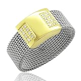 18k Yellow Gold and Stainless Steel Diamond Band Ring (H, SI, 0.08 carat)-Band Width:7mm-Size 7.5