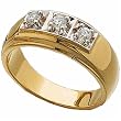 1/3Ct. T.W. Round Brilliant Cut Diamonds, 14Kt. Two Tone Gold. Three Stone Men's Diamond Ring