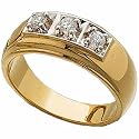 1/3Ct. T.W. Round Brilliant Cut Diamonds, 14Kt. Two Tone Gold. Three Stone Men's Diamond Ring