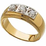 1/3Ct. T.W. Round Brilliant Cut Diamonds, 14Kt. Two Tone Gold. Three Stone Men's Diamond Ring