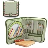 Picnic Time Piatto Riviera Service For 2 w/ Plates, Napkins, & Flatware (Sage Green)