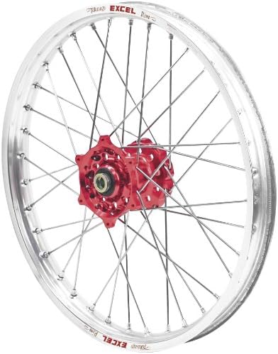 QTM/Brembo Offroad/ATV Complete Rear Wheel - Red Talon Hub/Silver Excel Takasago Rim - 2.15x19 , Position: Rear, Color: Red, Rim Size: 19 56-3153RS