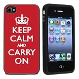 Rubber Red Keep Calm And Carry On iPhone 4 or 4s Case / Cover Verizon or At&T