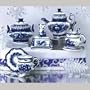 GZHEL/GJEL - GIFT BASKET/WINTER MORNING [Set includes: brewing teapot, sugar bowl, two tea sets (cup with saucer), two tea spoons and a butter dish box with a tiger on the lid. This set will make a remarkable gift on the eve of the New Year -- the Year of the Tiger] [There is always a good reason to delight your loved ones. After all, we know that giving gifts is as nice as receiving them. Nothing's quite like the magic you feel when you see a smile and the shining eyes of a beloved when they open a present! But it's not as easy as that. You must decide what to give, where to buy it and how to package it. Even normal things needed around the house can be elevated to the status of a gift when they aren't just bought and presented but beautifully wrapped and transformed into a surprise! For this purpose, we offer you this series of gift baskets suitable for any celebration!]