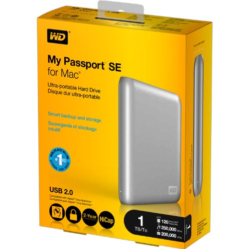 Western Digital My Passport SE for Mac 1 TB USB 2.0 Portable External Hard Drive WDBABW0010BSL-NESN (Silver) image