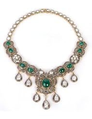 14kt Gold Diamond Pave Emerald Choker Necklace Wedding Jewelry
