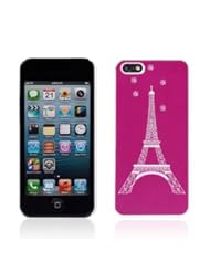 Meaci? Apple Iphone 5c Hard Case Hot Pink Glitter Bling Paillette Eiffel Tower Series Plastic? Aluminum Plate Protective Case with 1 Free Anti-dust Plug Stopper-random Color (Ix)