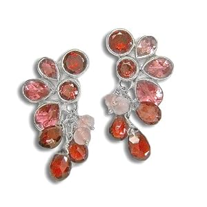 Sterling Silver Garnet, Rose Quartz and Watermelon Blush Quartz Post Earrings... by