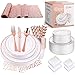 Disposable Plastic Tableware Set | Includes Plates, Cutlery, Table Runner, Napkins, Cups & Paper Straws for Dinner, Party, Bridal Shower, Birthday & Christmas | 251 Pieces Rose Gold Fancy Silverware