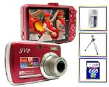 SVP Xthinn-737 Red 7MP 3x Optical zoom 3-inch LCD Digital Camera + FREE 8GB High Speed SD Memory Card & Tripod & AA Rechargeable Set
