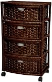 Oriental Furniture Elegant Attractive Low Price Most Affordable Popular, 29-Inch Tall Natural Plant Fiber 4 Drawer Simple Storage Chest on Wheels, Mocha