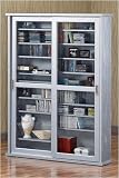 Oak Veneer Double Multimedia Case With Glass Doors