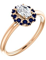 14K Rose Gold Oval Cut Diamond and Sapphire Flower Inspired Ring -- LIFETIME WARRANTY