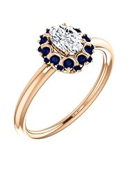 18K Rose Gold Oval Cut Diamond and Sapphire Flower Inspired Ring -- LIFETIME WARRANTY