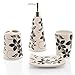4 Piece Black & White Flower Design Ceramic Bath Set w/ Toothbrush Holder, Tumbler, Soap Dish & Dispenser