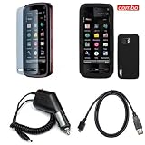 Nokia XpressMusic 5800 Combo Black Premium Feel Silicon Skin Case Faceplate Cover + LCD Screen Protector + Rapid Car Charger + USB Data Charge Sync Cable for Nokia XpressMusic 5800 + Free LiveMyLife Wristband