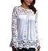 ZANZEA Women's Casual Long Sleeve Embroidery Lace Crochet Chiffon Tops Blouse